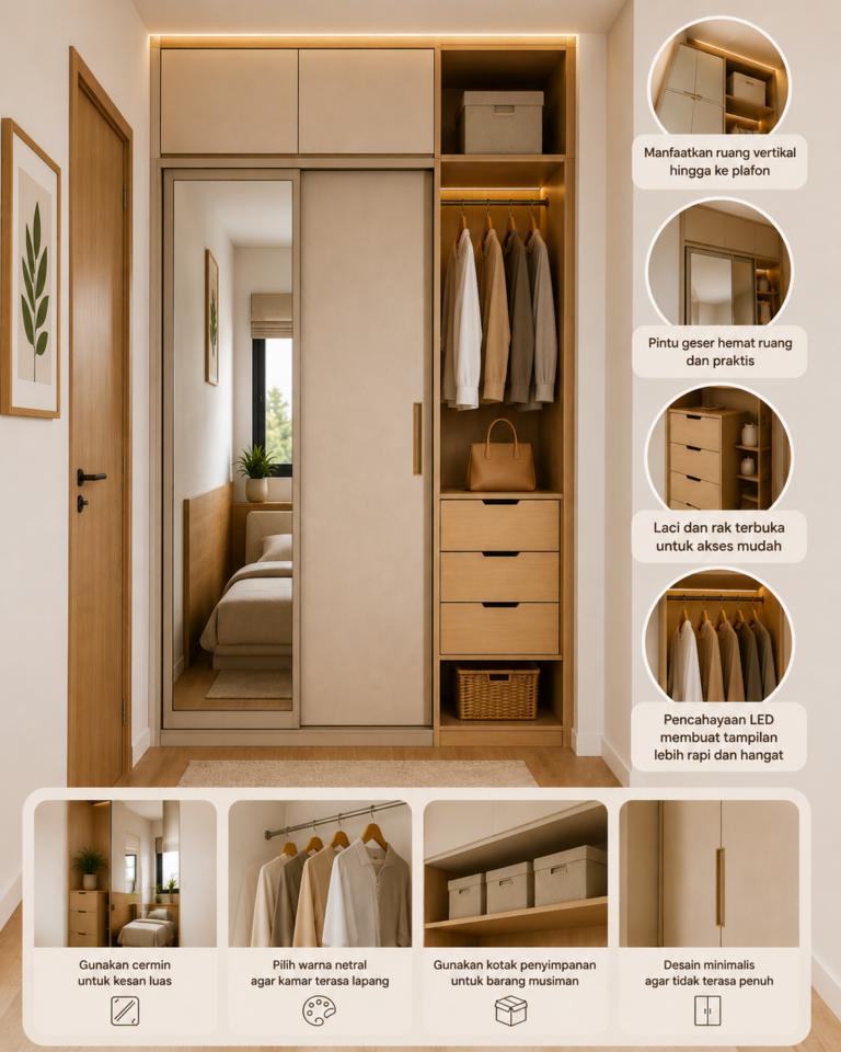 Desain Lemari Pakaian untuk Kamar Sempit agar Terlihat Rapi