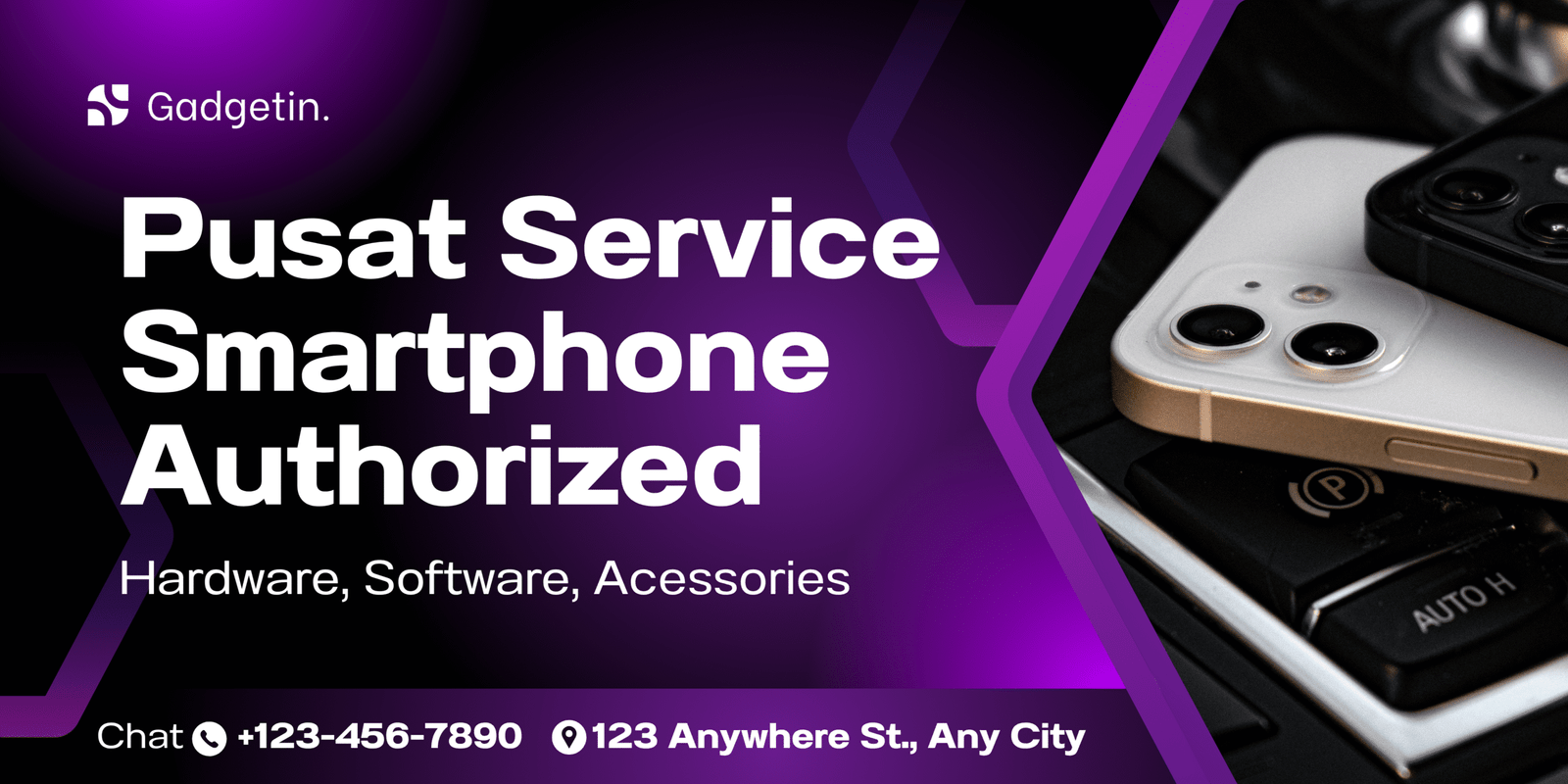 Hitam dan Ungu Modern Spanduk Servis Smartphone dan Gadget Banner